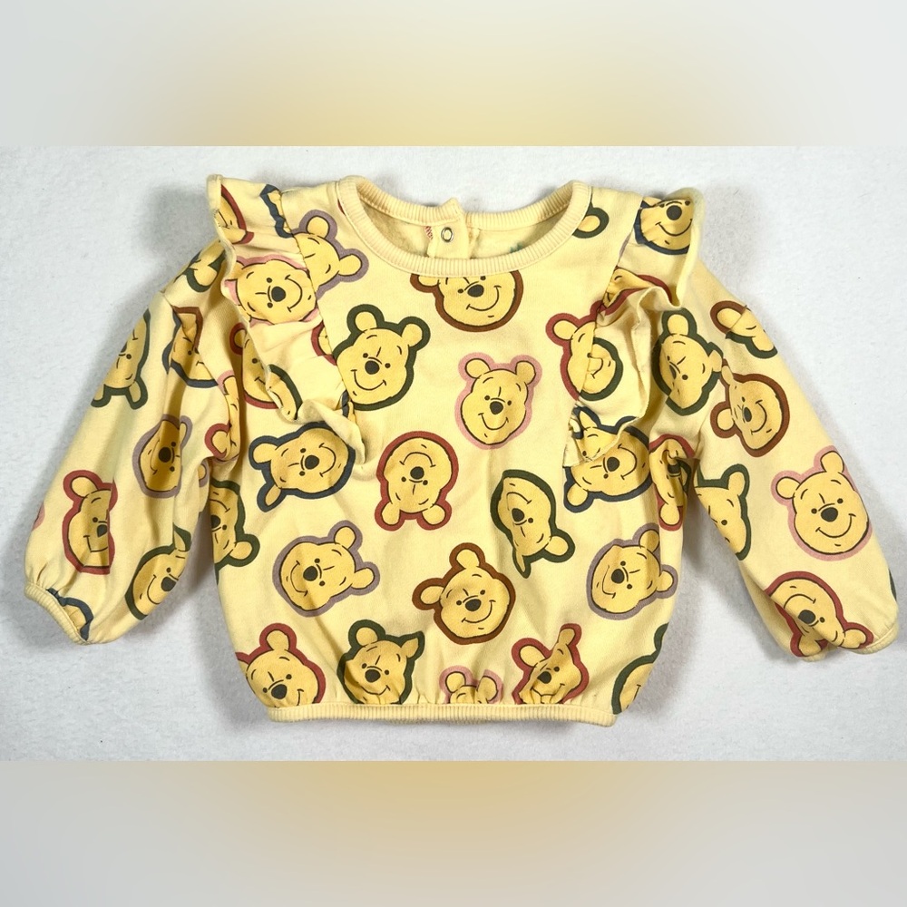 DISNEY‎ BABY Girls Winnie the Pooh Yellow Sweatshirt Ruffle Trim 12 months Cozy
